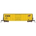 50′ PS-1 Single Door Boxcar w/Cushion Underframe - Ready to Run -- Chicago & North Western (Post 1982, yellow, black, red, Sys