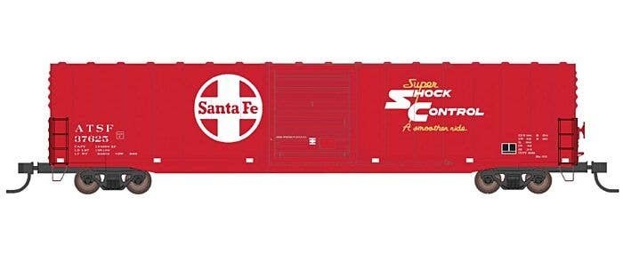 60′ PS-1 Single-Door Boxcar - Ready to Run -- Santa Fe (red, white, Super Shock Control Logo), HO, Intermountain Railway Compa