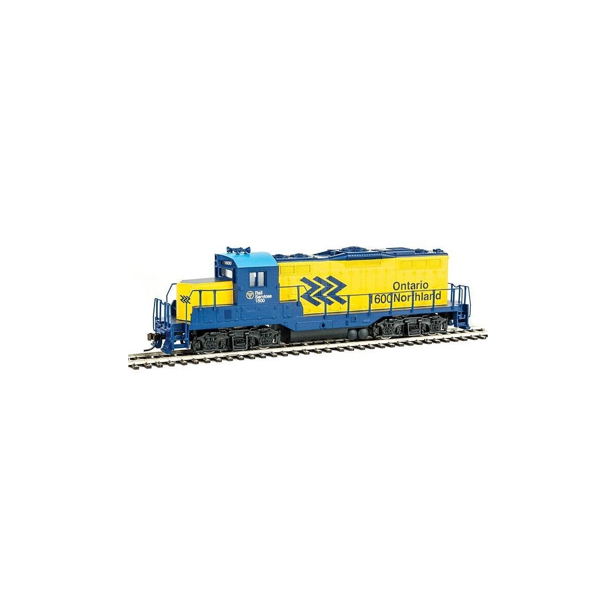 EMD GP9M - Standard DC -- Ontario Northland 1600 (yellow, blue Chevrons Logo), HO, WalthersTrainline 456