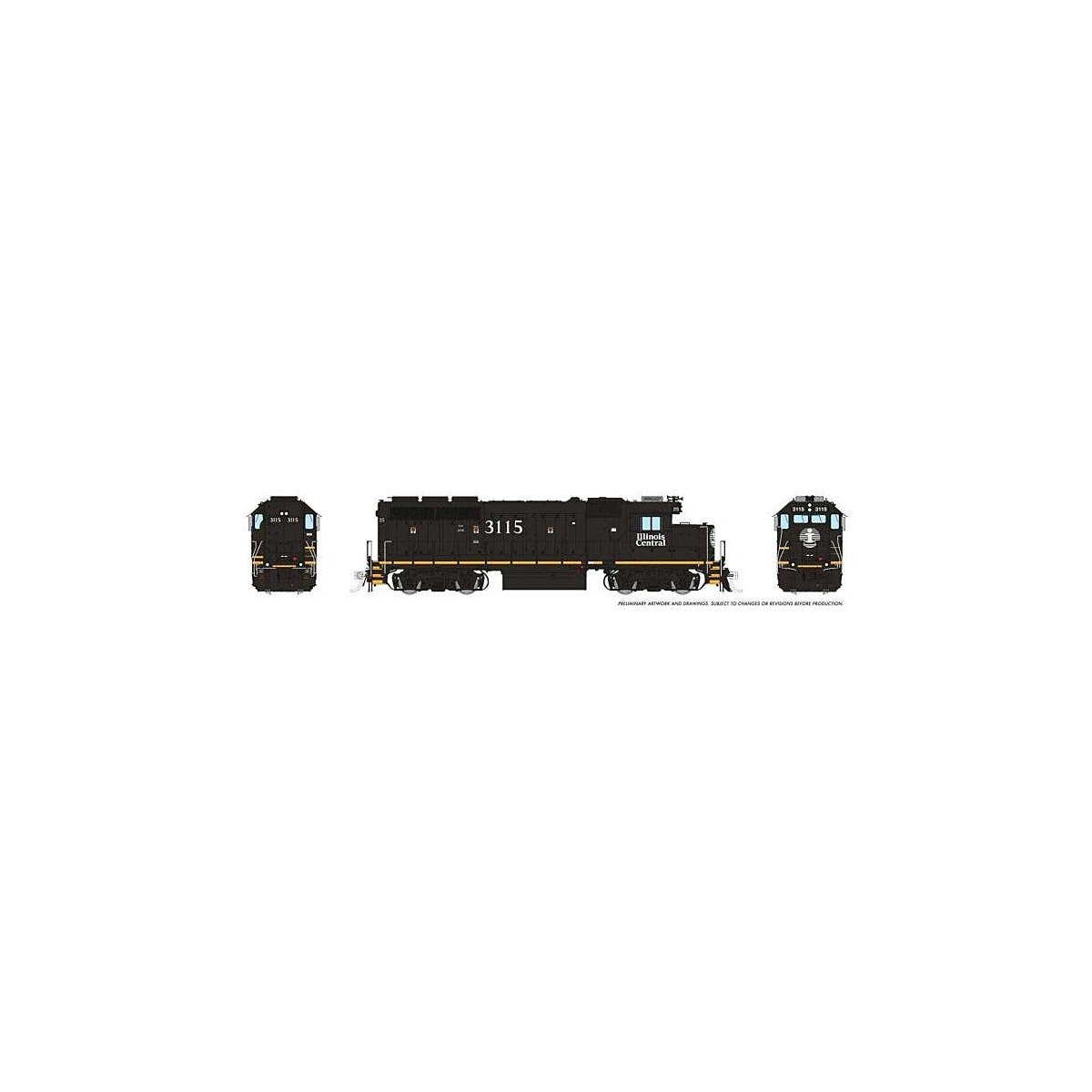EMD GP40R - ESU LokSound and DCC -- Illinois Central 3115 (black, white, yellow frame stripe), HO, Rapido Trains Inc 40553