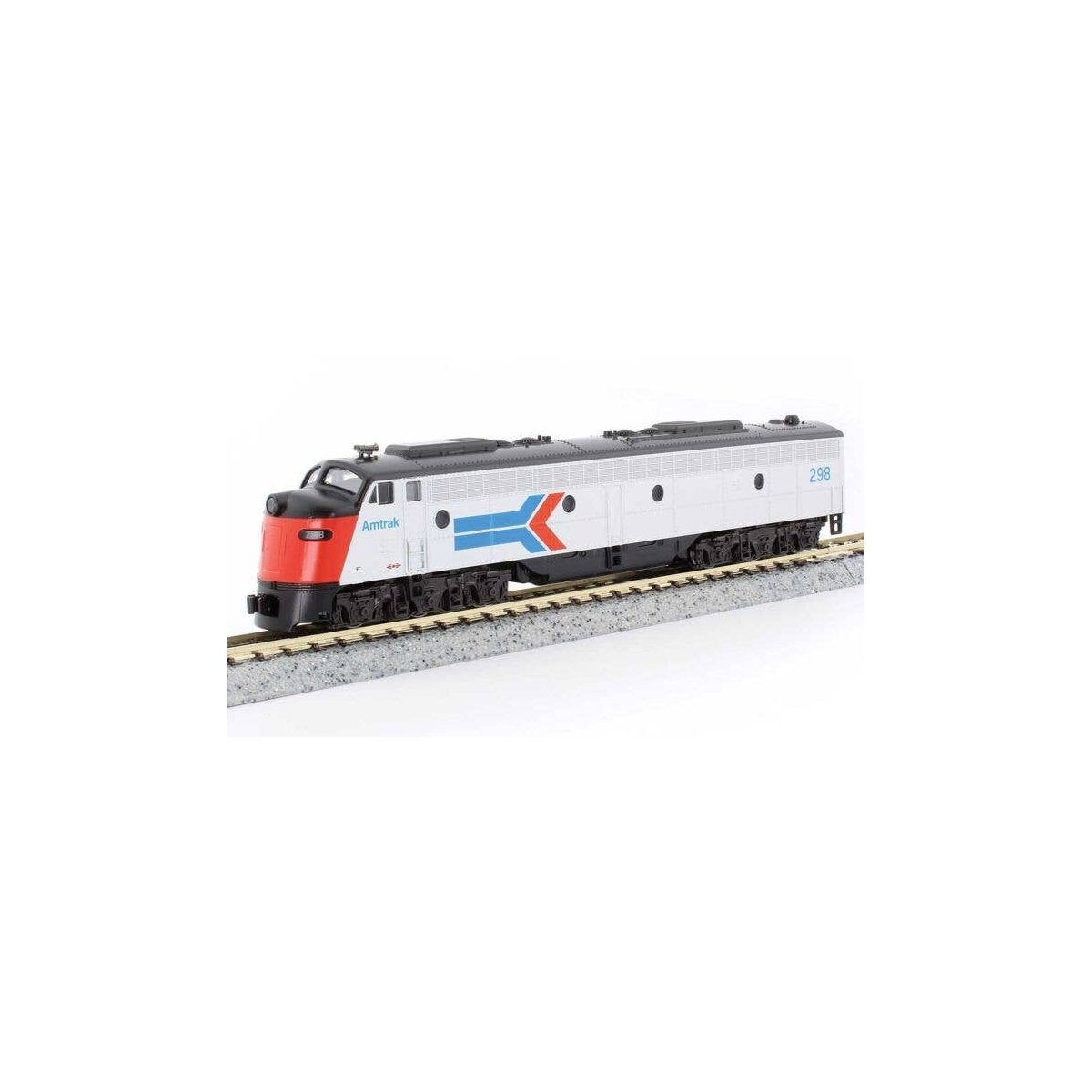EMD E8A w/Single Headlight & Passenger Pilot - DCC -- Amtrak 298 (Phase I, silver, red, blue, b, N, Kato USA Inc 1765346DCC