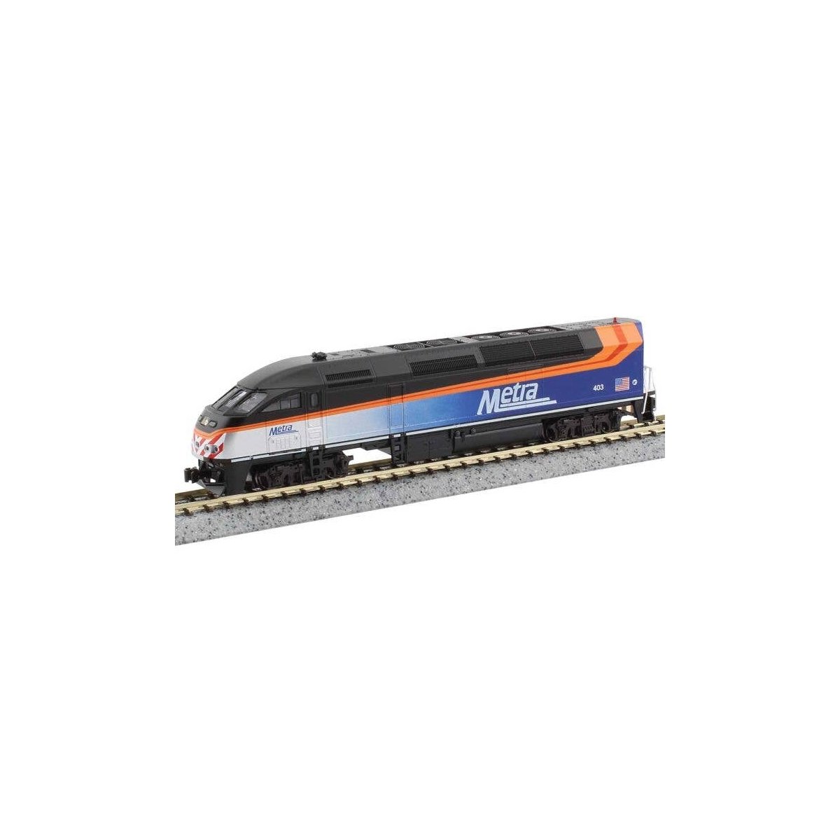 Motive Power Industries MP36PH - Standard DC -- Metra 403 (2020, gray, blue, orange, black roof), N, Kato USA Inc 1766123