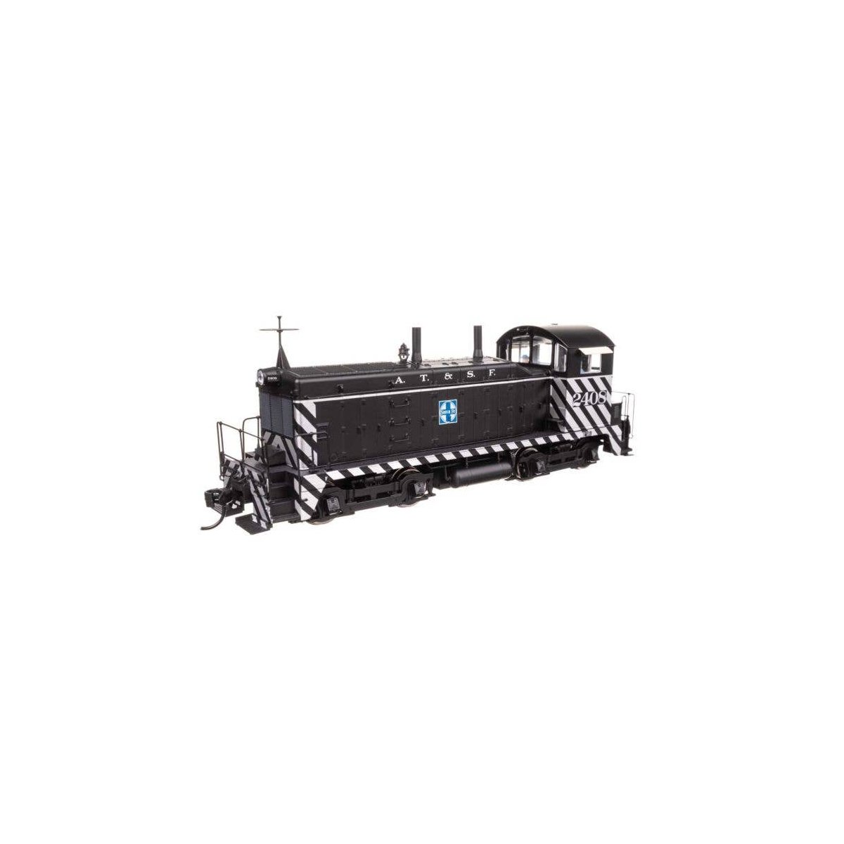EMD NW2 - LokSound 5 Sound and DCC -- Atchison, Topeka & Santa Fe 2408 (A. T. & S. F. black, white, HO, WalthersProto 43501