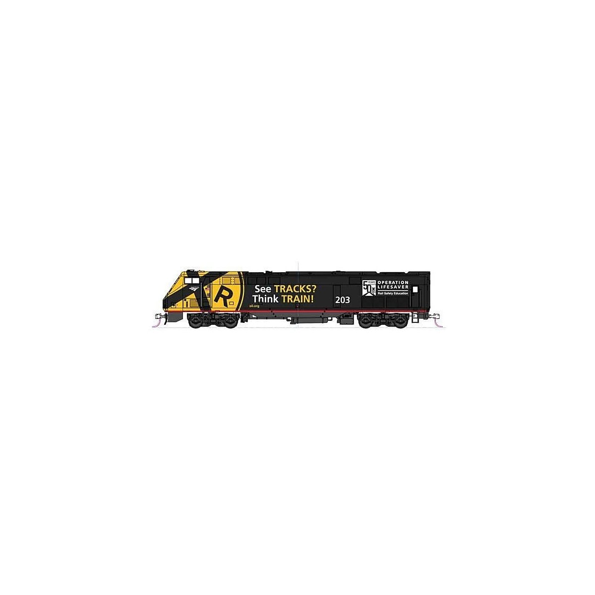 GE P42 Genesis - LokSound & DCC -- Amtrak 203 (Operation Lifesaver 50th Anniversary, black, yell, HO, Kato USA Inc 376119LS