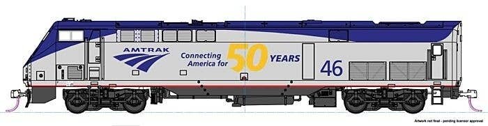 GE P42 Genesis - LokSound and DCC -- Amtrak 46 (50th Anniversary Scheme, Phase V Late, silver, b, HO, Kato USA Inc 376112LS