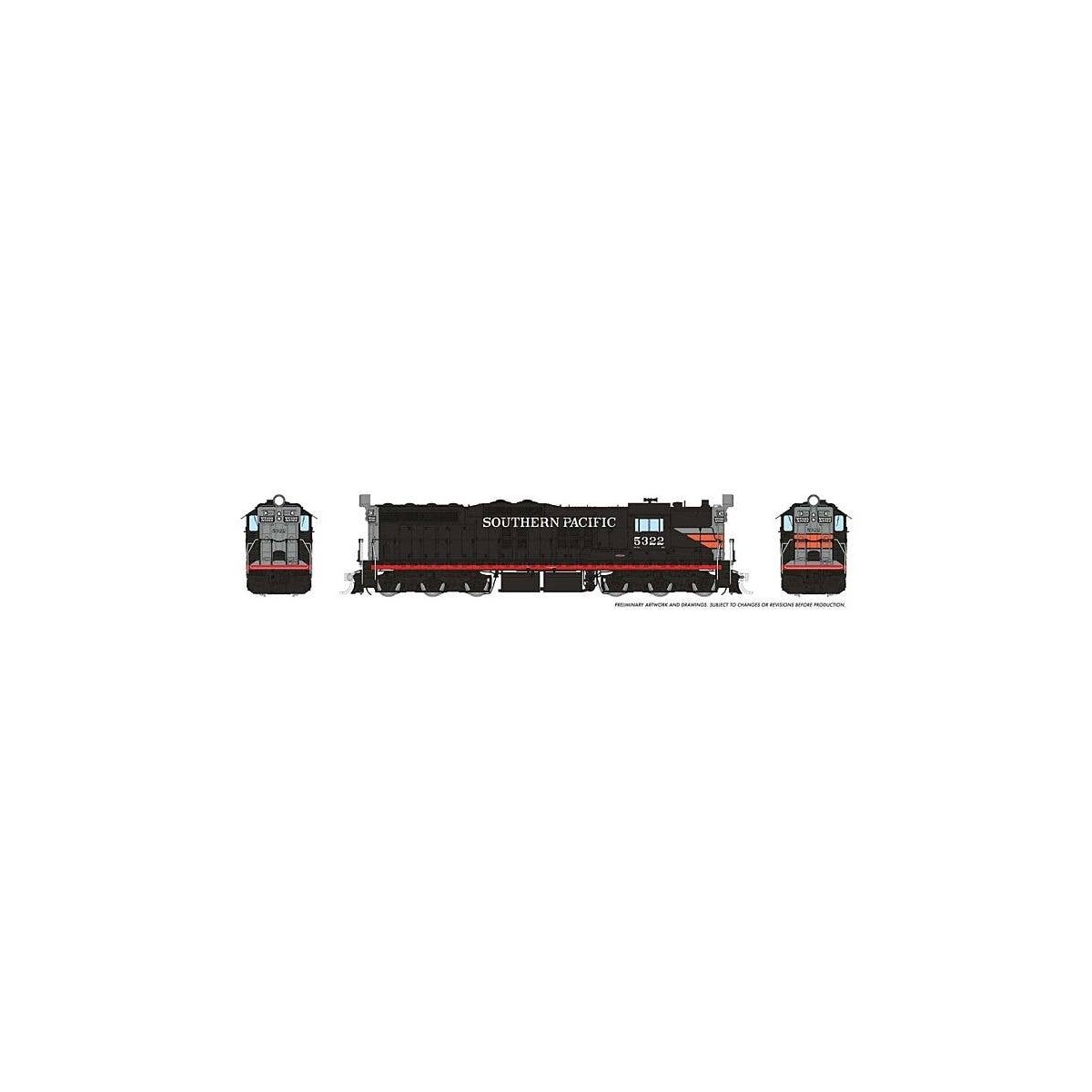 EMD SD7 High Nose - Standard DC -- Southern Pacific 5322 (Black Widow, black, silver, orange, , HO, Rapido Trains Inc 50211