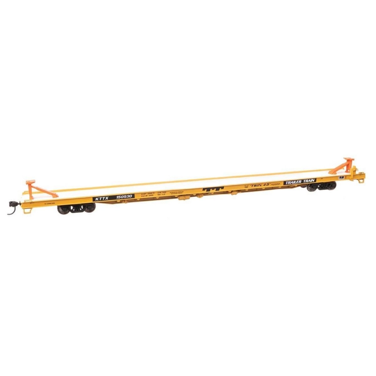 89` Channel Side Flatcar - Ready to Run -- Trailer-Train KTTX 150530 (yellow, black Twin 45`), HO, WalthersMainline 5739