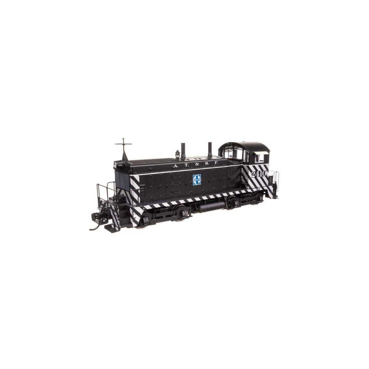 EMD NW2 - Standard DC -- Atchison, Topeka & Santa Fe 2410 (A. T. & S. F. Zebra Scheme, black, whit, HO, WalthersProto 50501