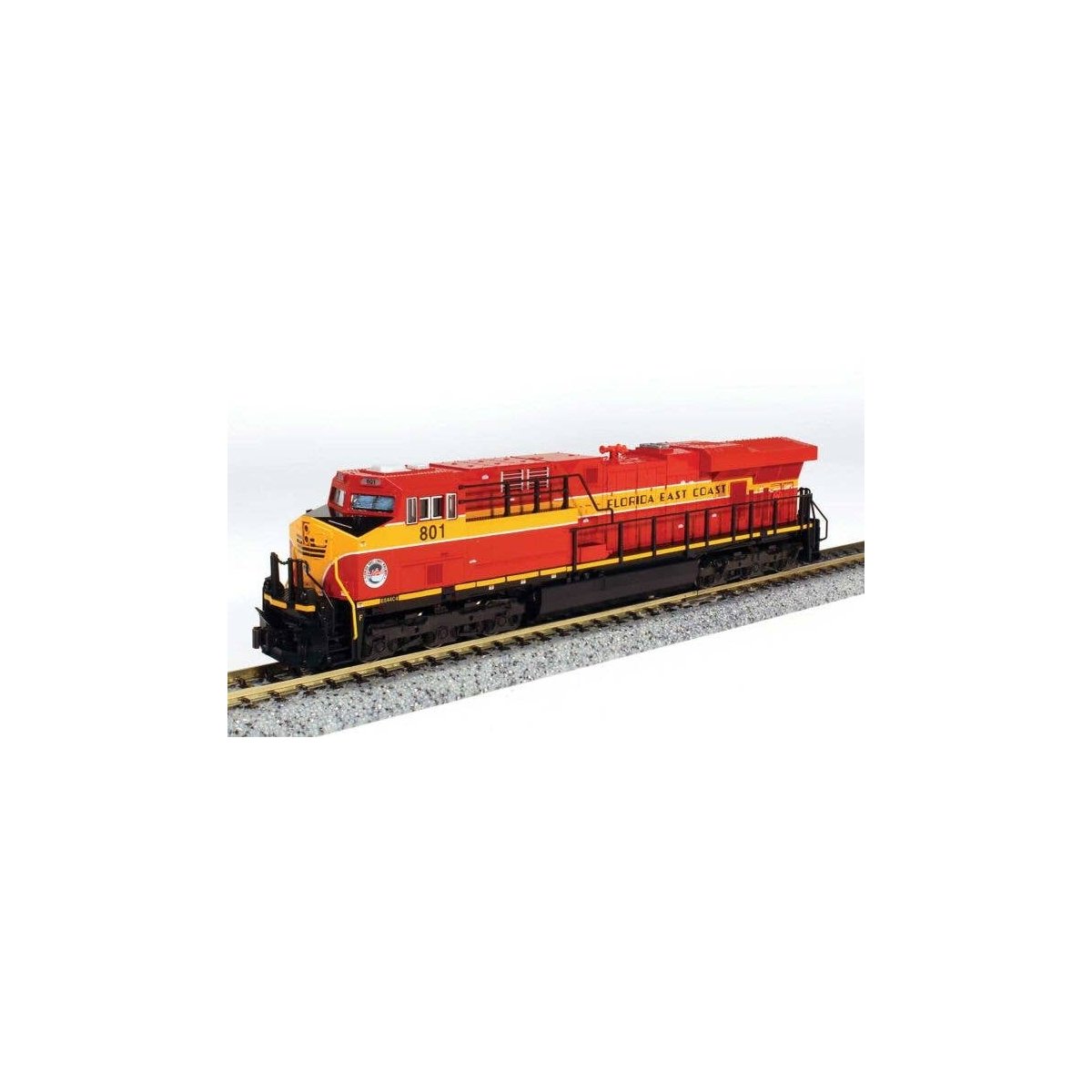 GE ES44AC GEVO - Standard DC -- Florida East Coast 801 (red, yellow, black), N, Kato USA Inc 1768946