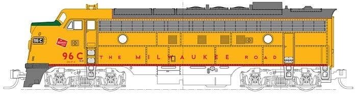 EMD FP7A - Standard DC -- Milwaukee Road 96C (Post-1955 Armour Yellow, gray, red), N, Kato USA Inc 1762303