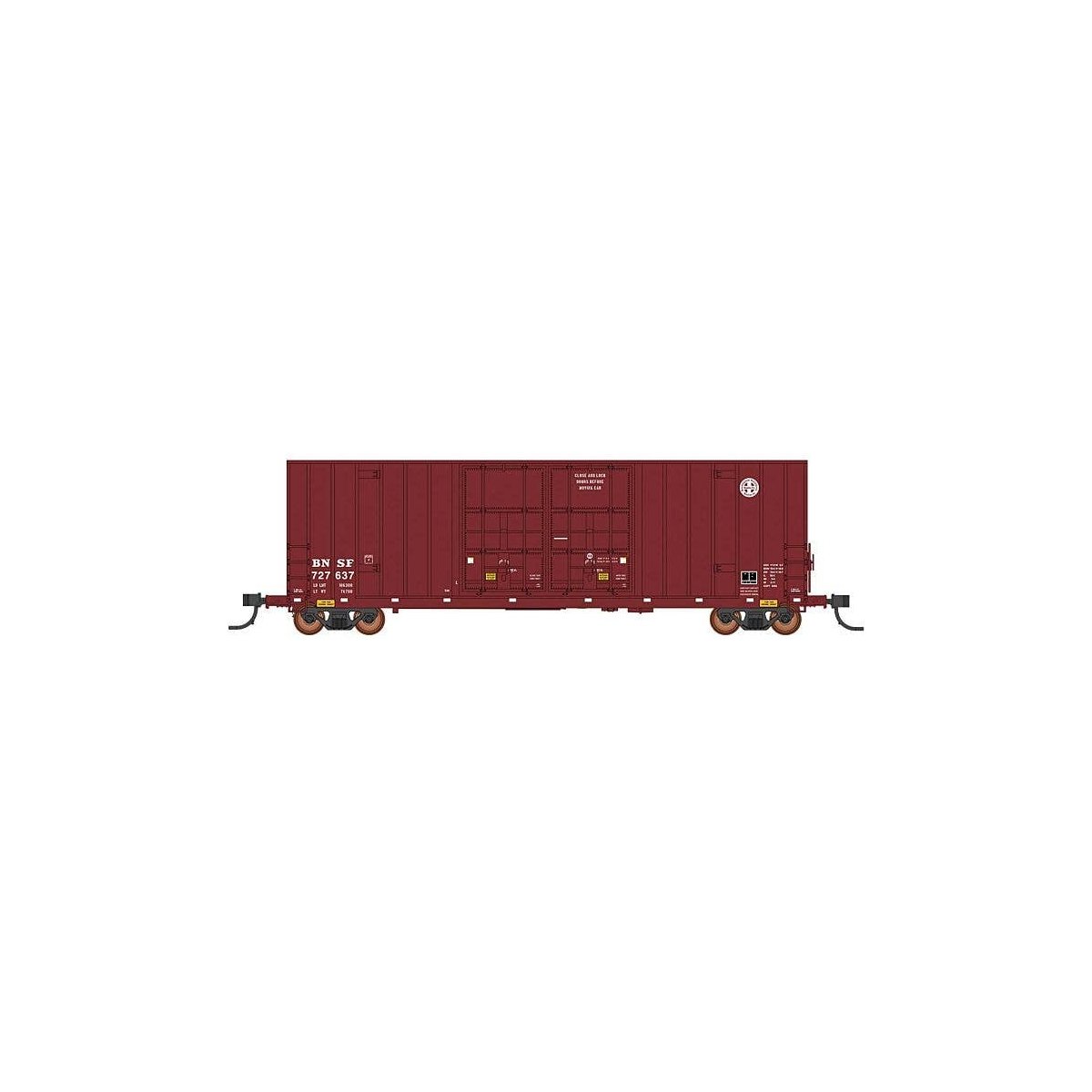 Gunderson 50′ Hi-Cube Double-Plug-Door Boxcar Modern Ends - Ready to Run -- BNSF Railway 727704 (Boxcar Red, Circle/Cross Logo