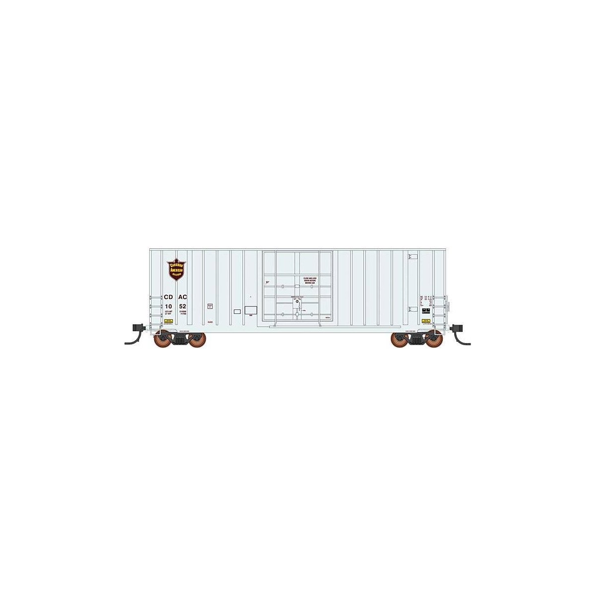 Gunderson 50′ Hi-Cube Plug-Door Boxcar Modern Ends - Ready to Run - Value Line -- Canadian American 1054 (gray, maroon), HO, I
