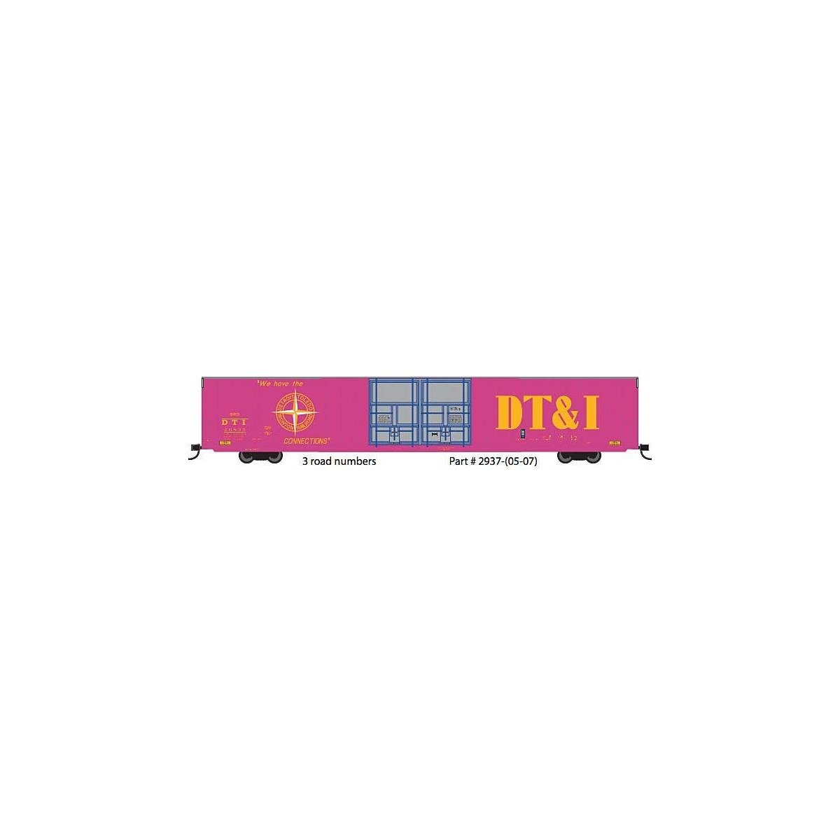 Thrall 86′ Hi-Cube Double-Door Auto Parts Boxcar - Ready to Run -- Detroit, Toledo & Ironton 26814 (magenta, yellow Billboard 