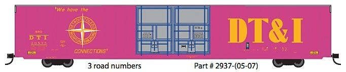 Thrall 86′ Hi-Cube Double-Door Auto Parts Boxcar - Ready to Run -- Detroit, Toledo & Ironton 26814 (magenta, yellow Billboard 