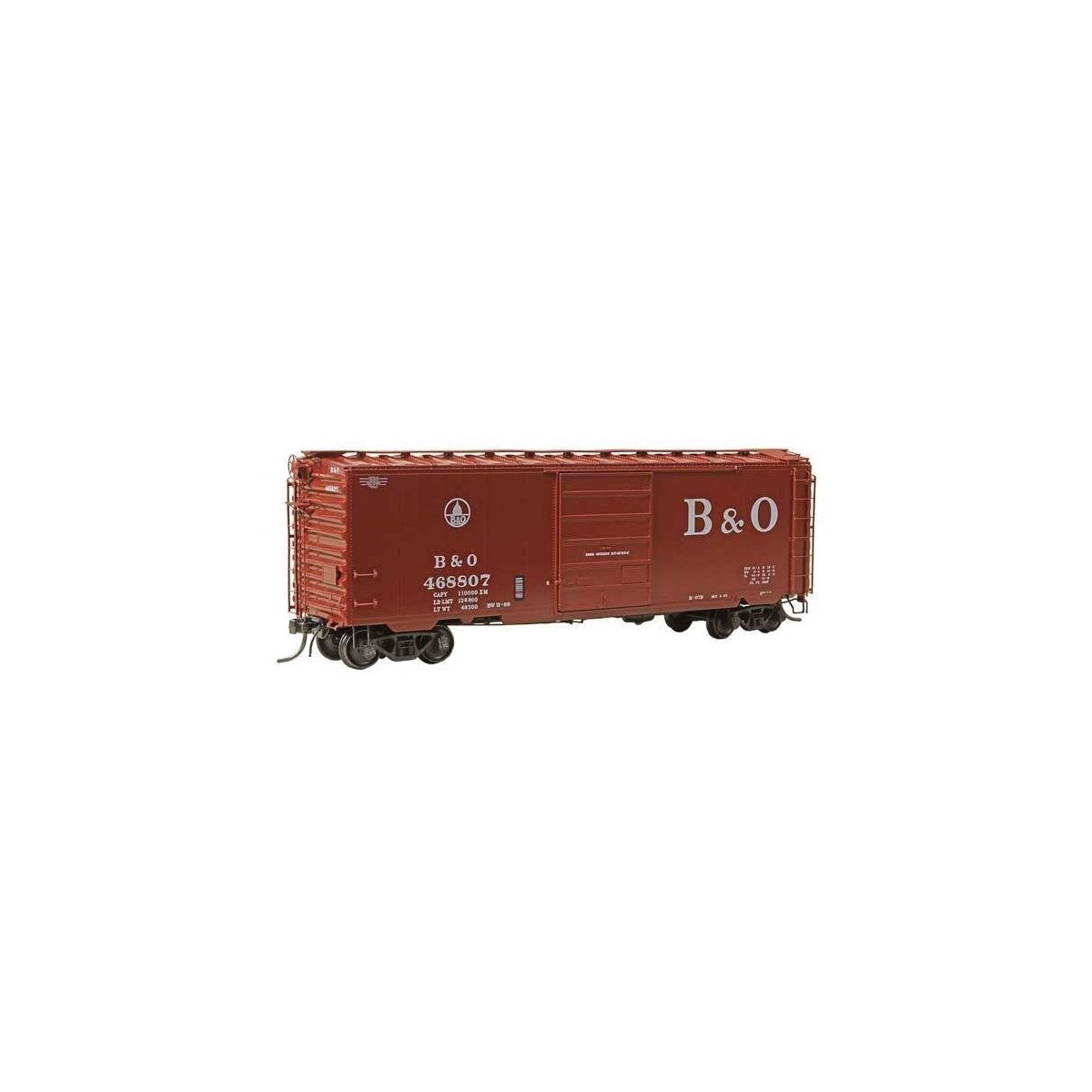 Pullman-Standard PS-1 40` Boxcar w/8` Door - Ready to Run -- Baltimore & Ohio 468807 (1968 Scheme, Boxcar Red, Small Capitol Log