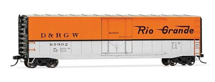 50′ Plug-Door Boxcar No Roofwalk - Ready to Run -- Denver & Rio Grande Western 60953 (Aspen Gold, silver, black Flying Grande,