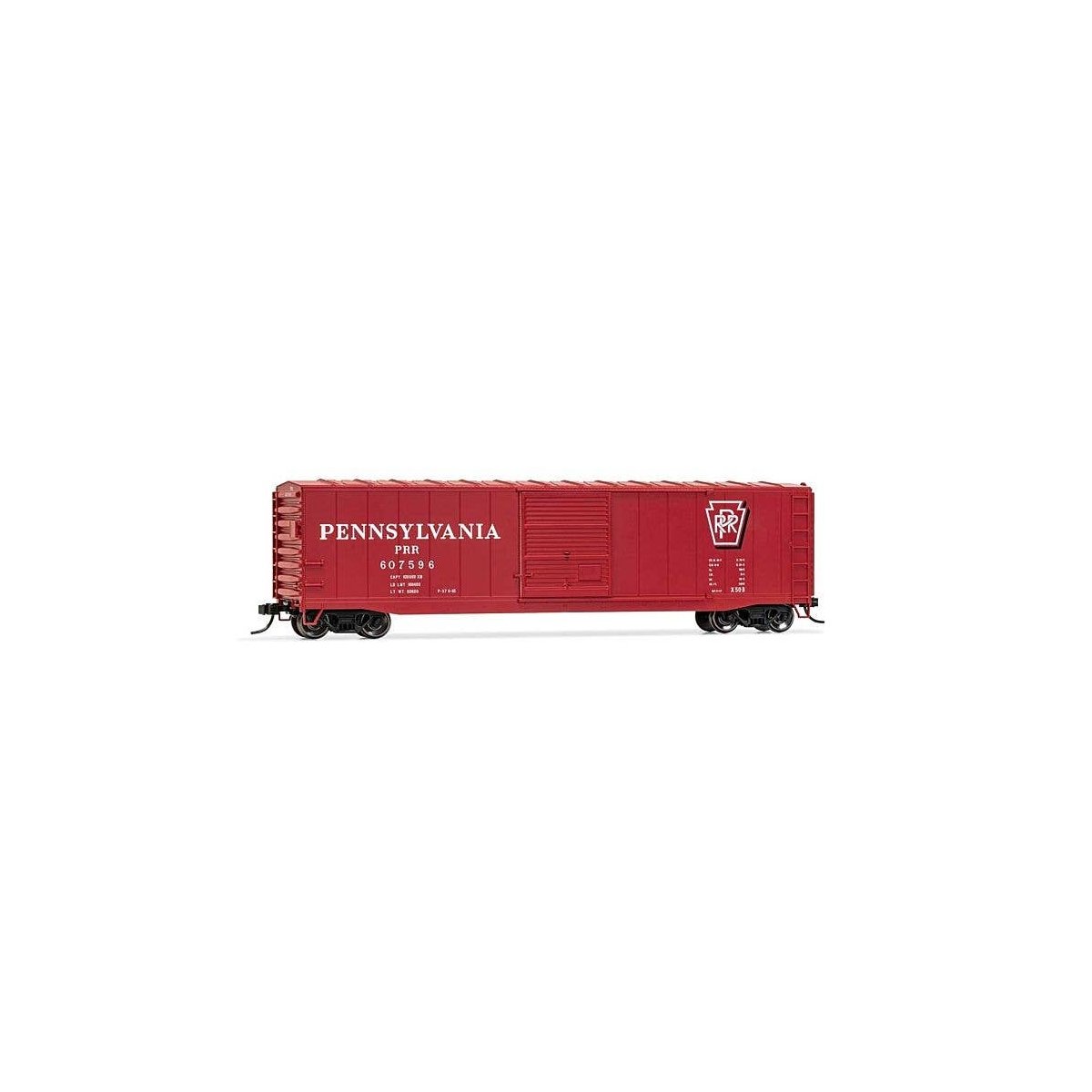 50′ Sliding-Door Boxcar No Roofwalk - Ready to Run -- Pennsylvania Railroad 607524 (Tuscan, Shadow Keystone Logo), HO, Rivaros