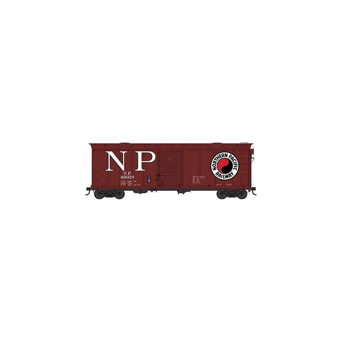40′ Single-Door Boxcar w/Roof Hatches - Ready to Run -- Northern Pacific 49028 (Blt. 3-41, Boxcar Red, white, red, black, Larg