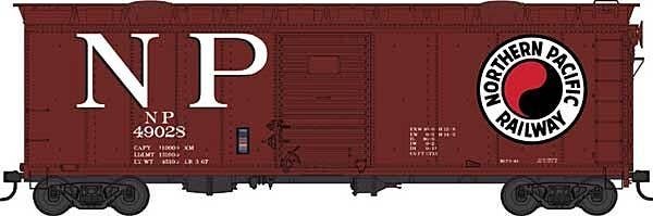 40′ Single-Door Boxcar w/Roof Hatches - Ready to Run -- Northern Pacific 49028 (Blt. 3-41, Boxcar Red, white, red, black, Larg