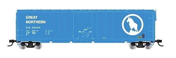 50′ Plug-Door Boxcar No Roofwalk - Ready to Run -- Great Northern 36887 (Big Sky Blue, white, Large Rocky Logo), HO, Rivarossi