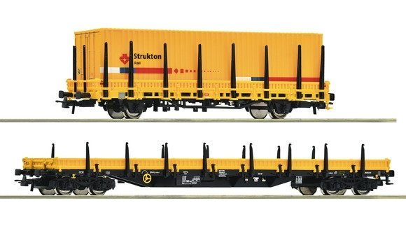 2 piece set: Electric locomotive 1756 with container carrier wagon, Strukton Rail, HO, Roco 7500117