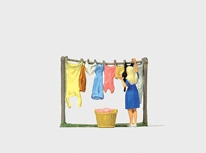 Laundry Day -- Woman Hanging Clothes, HO, Preiser Kg 28110