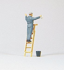 Individual Figure - Railroad Personnel -- Passenger Car Window Washer w/Ladder, HO, Preiser Kg 28048