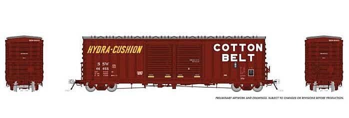 Pacific Car & Foundry B-70-69/71/75 Boxcar - Ready to Run -- Cotton Belt SSW 1 (Boxcar Red, white, yellow), HO, Rapido Trains In
