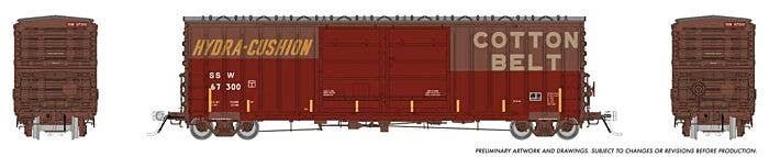 Pacific Car & Foundry B-70-69 Boxcar - Ready to Run -- Cotton Belt SSW 67300 (Patched, Weathered, Boxcar Red, white, yellow), HO