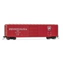 50′ Sliding-Door Boxcar No Roofwalk - Ready to Run -- Pennsylvania Railroad 607587 (Tuscan, Shadow Keystone Logo), HO, Rivaros