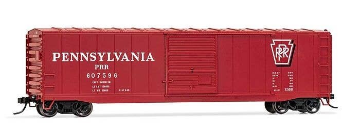 50′ Sliding-Door Boxcar No Roofwalk - Ready to Run -- Pennsylvania Railroad 607587 (Tuscan, Shadow Keystone Logo), HO, Rivaros