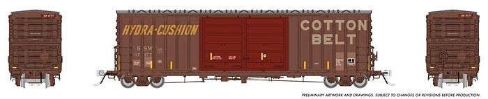 Pacific Car & Foundry B-70-69 Boxcar - Ready to Run -- Cotton Belt SSW 67177 (Patched, Weathered, Boxcar Red, white, yellow), HO