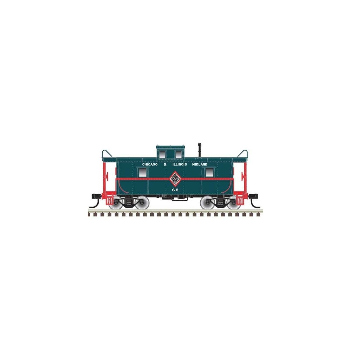 C&O-Style Steel Center-Cupola Caboose - Ready to Run -- Chicago & Illinois Midland 68 (green, red), N, Trainman 50006030
