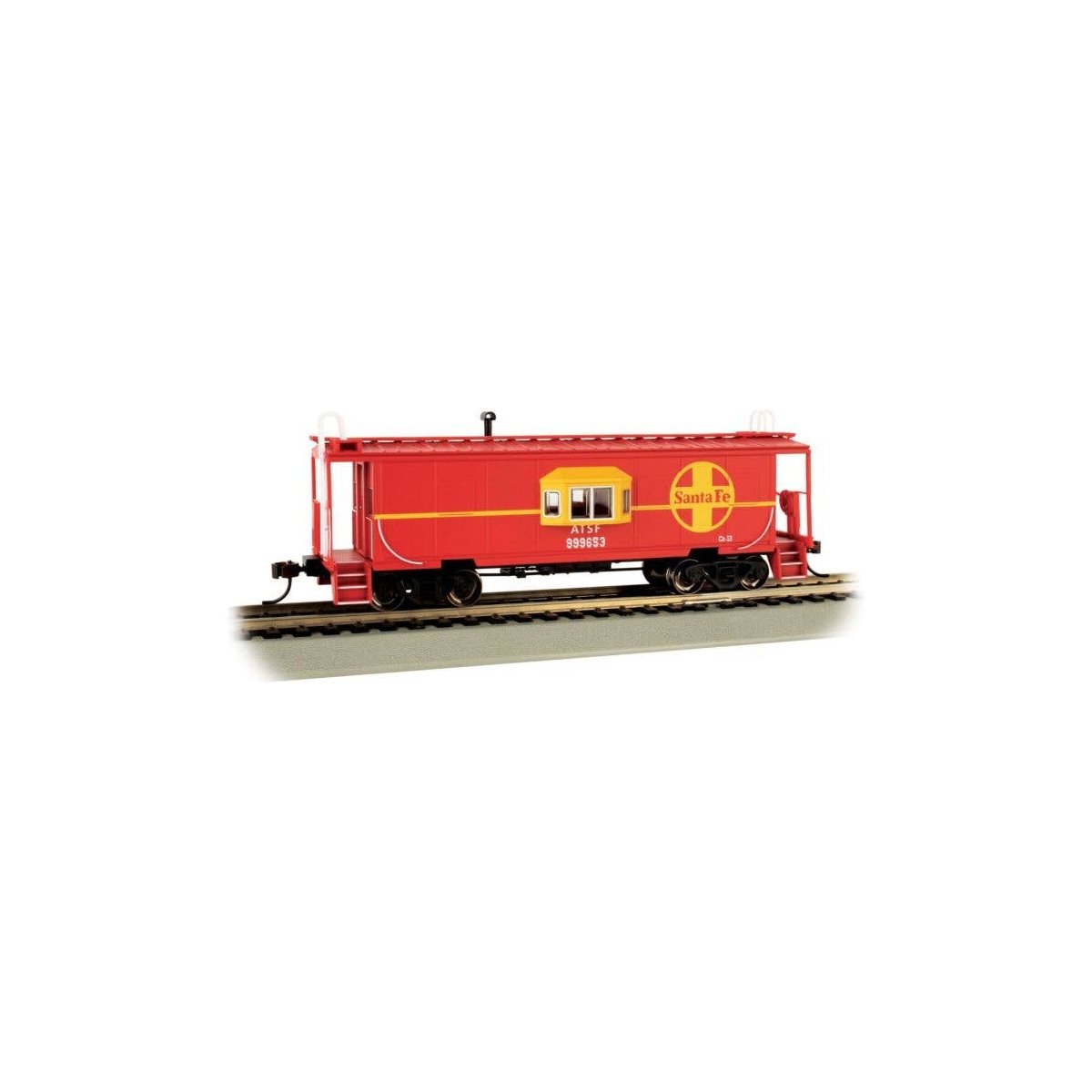 Steel Bay-Window Caboose - Ready to Run -- Atchison, Topeka & Santa Fe 999653 (red, yellow Large, Circle-Cross Logo), HO, Bachma