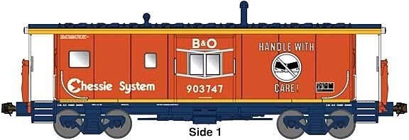 International Car Bay Window Caboose Phase 4 - Ready to Run -- Chessie B&O 903820 (orange, black, yellow, Handle With Care Sloga
