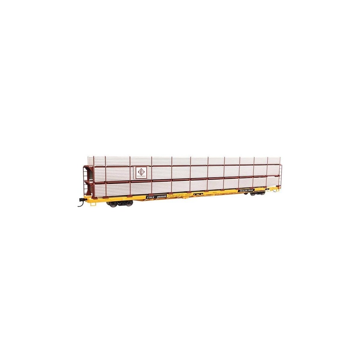 89′ Flatcar w/Tri-Level Shielded Auto Rack - Ready to Run -- Erie Lackawanna 850205, TTKX Flatca, HO, WalthersMainline 8313