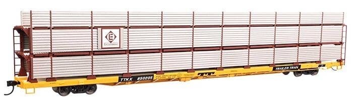 89′ Flatcar w/Tri-Level Shielded Auto Rack - Ready to Run -- Erie Lackawanna 850205, TTKX Flatca, HO, WalthersMainline 8313