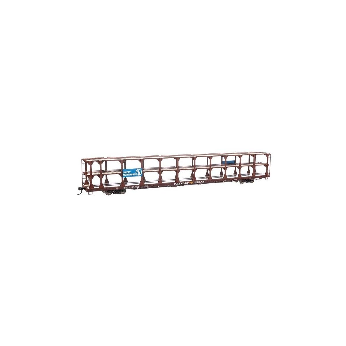 89′ Flatcar w/Tri-Level Open Auto Rack - Ready to Run -- Great Northern Rack Trailer-Train Flatc, HO, WalthersMainline 8209