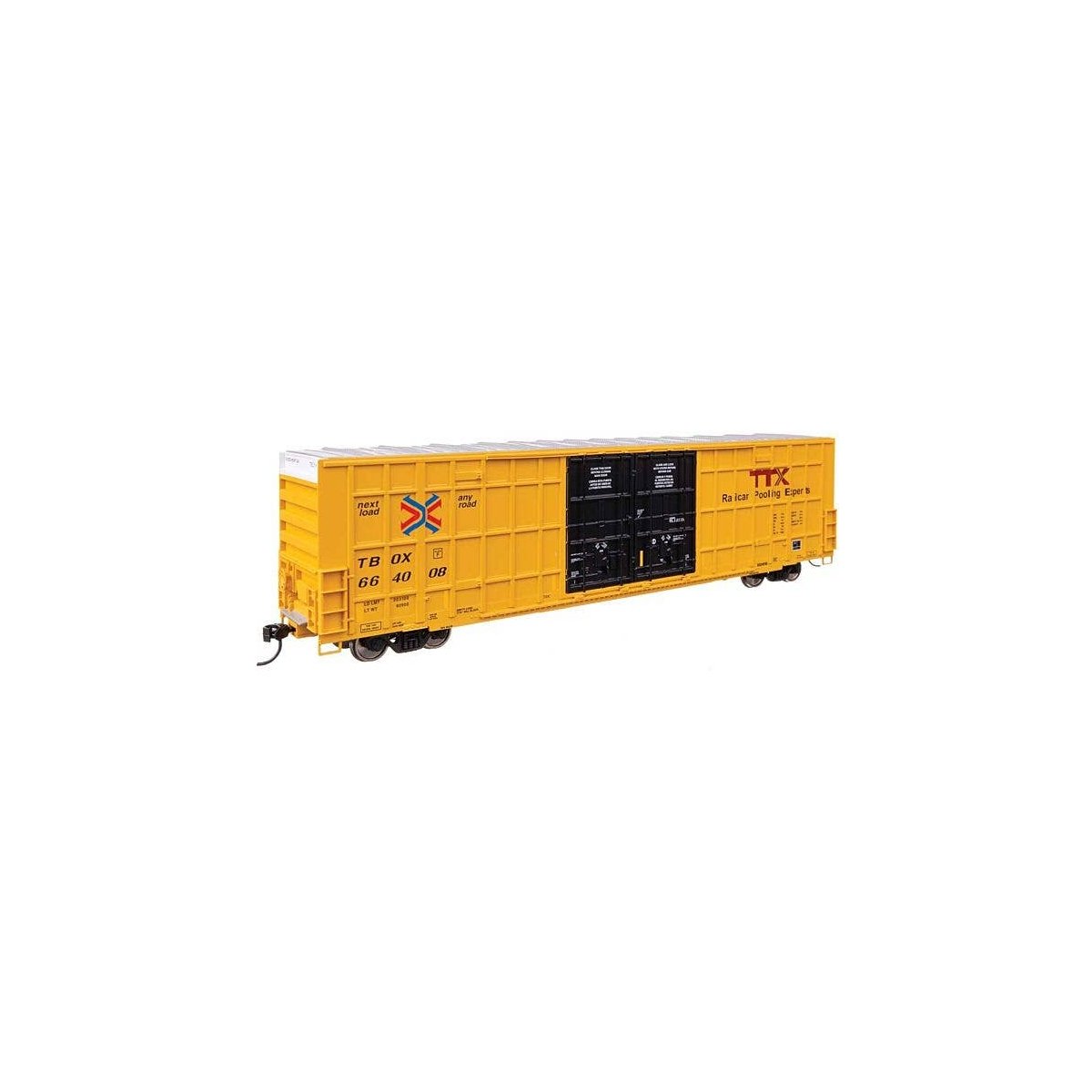 60′ High Cube Plate F Horizontal Post Boxcar - Ready to Run -- TTX TBOX 664008 (yellow, black, S, HO, WalthersMainline 3113