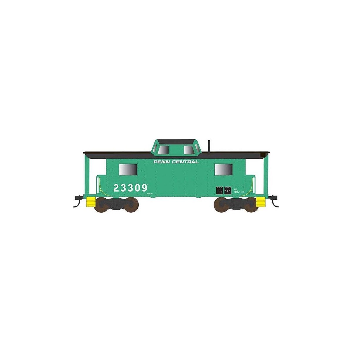 PRR Class N8 Steel Center-Cupola Cabin Car (Caboose) - Ready to Run -- Penn Central 23309 (Jade Green, black, white, yellow, No 
