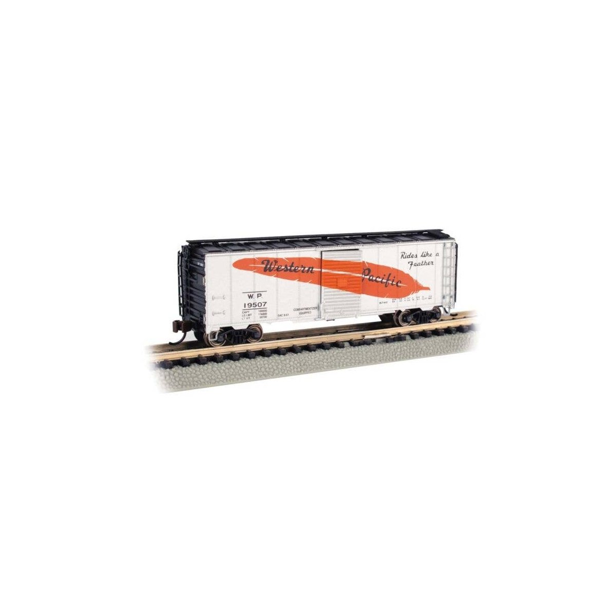 AAR 40′ Steel Boxcar - Ready to Run - Silver Series(R) -- Western Pacific 19507 (silver, blac, N, Bachmann Industries 17072