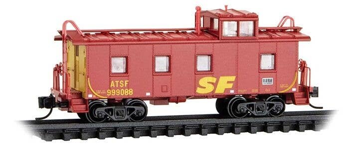 36′ Riveted-Steel Cupola Caboose - Ready to Run -- Santa Fe 999088 (SPSF Merger Scheme, red, yellow), N, Micro Trains Line 100