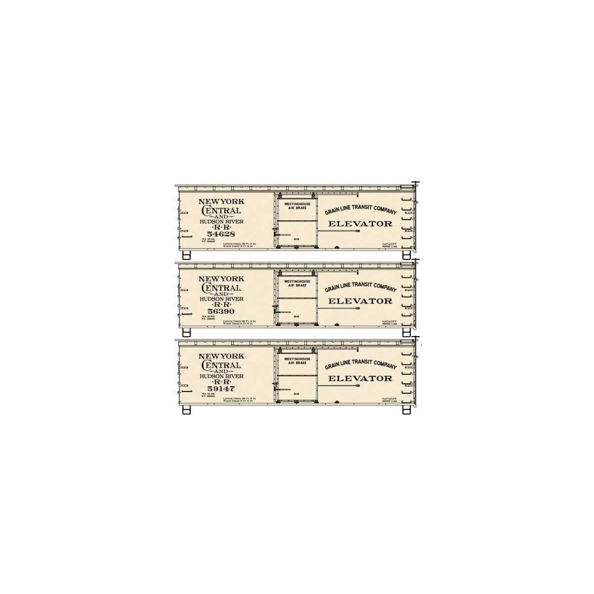 36′ Double-Sheathed Wood Boxcar, Steel Roof, Wood Ends 3-Pack - Kit -- New York Central & Hudson Riv, HO, Accurail Inc 8153