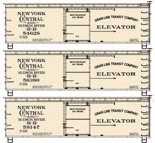 36′ Double-Sheathed Wood Boxcar, Steel Roof, Wood Ends 3-Pack - Kit -- New York Central & Hudson Riv, HO, Accurail Inc 8153