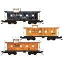 36′ Riveted-Steel Cupola Caboose 3-Pack - Ready to Run -- Denver & Rio Grande Western 01393 (black), 01466, 01417 (Aspen Gold)