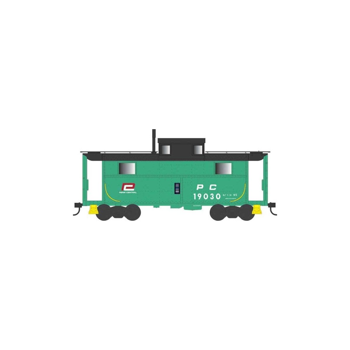 PRR Class N5 Steel Cabin Car (Caboose) - Ready to Run -- Penn Central 19012 (Blt. 5-20 Rpkd 9-68, Jade Green, black, Red P Logo)