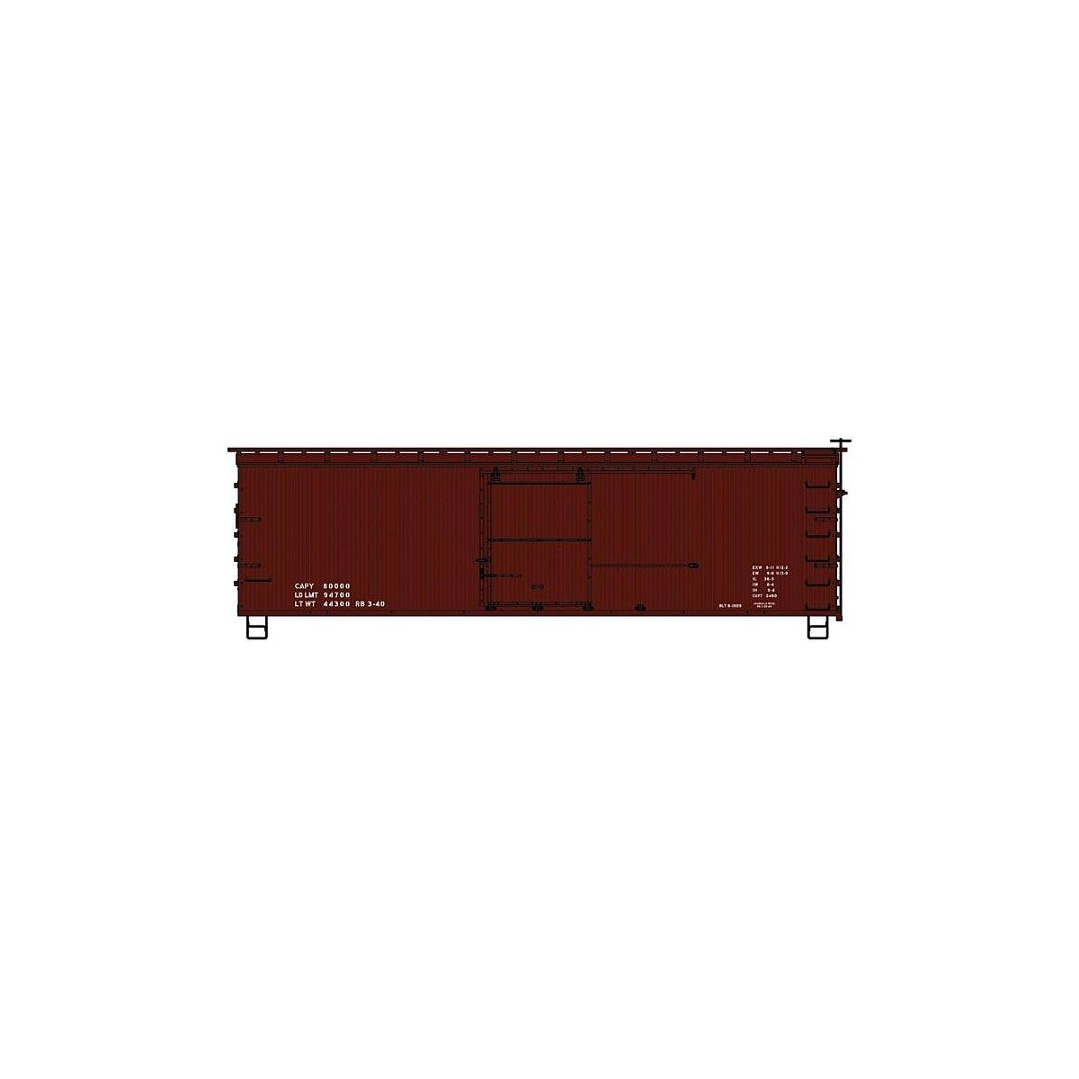 36′ Double-Sheathed Wood Boxcar, Steel Roof, Ends, Straight Underframe - Kit -- 1940s-Style Data Onl, HO, Accurail Inc 1497