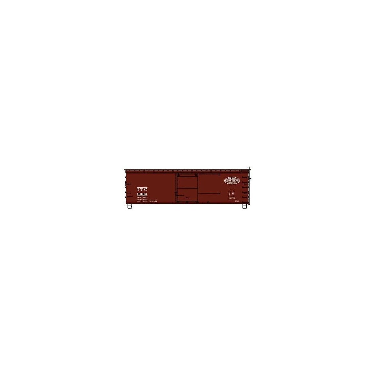 36′ Double-Sheathed Wood Boxcar, Steel Roof, Wood Ends - Kit -- Illinois Terminal 8035 (Boxcar Red), HO, Accurail Inc 1811