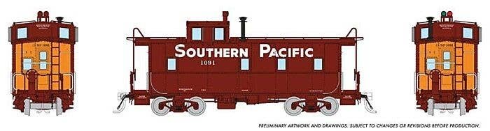 SP Class C-40-3 Steel Caboose with Roofwalk - Ready to Run -- Southern Pacific 1233 (1955 Modernized, Boxcar Red, orange, Large 