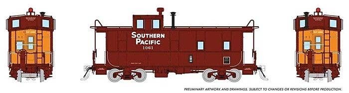 SP Class C-40-3 Steel Caboose with Roofwalk - Ready to Run -- Southern Pacific 1062 (Mid-1960s, Boxcar Red, orange, Small Gothic